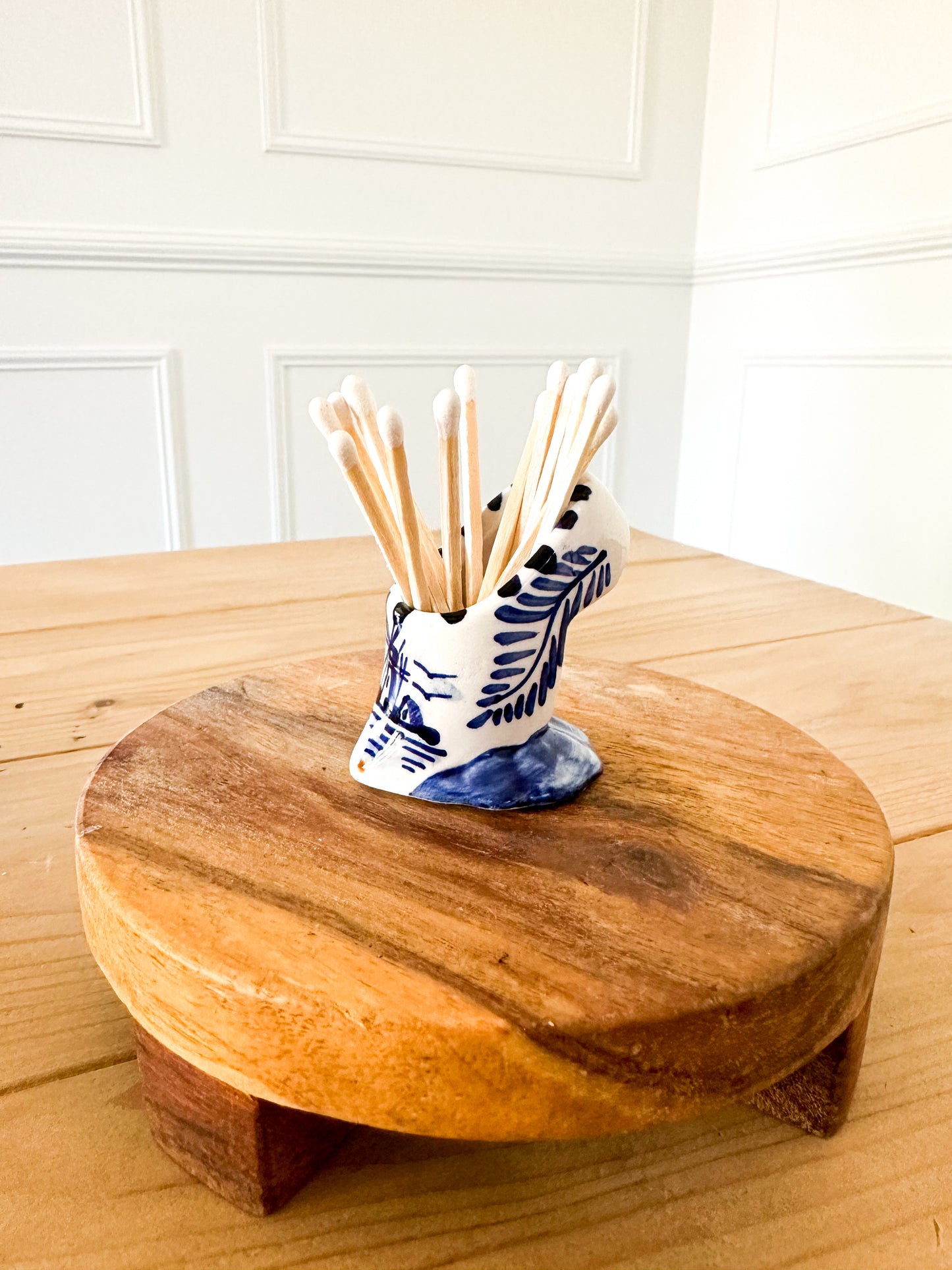 Blue and White Dutch Shoe Match Holder
