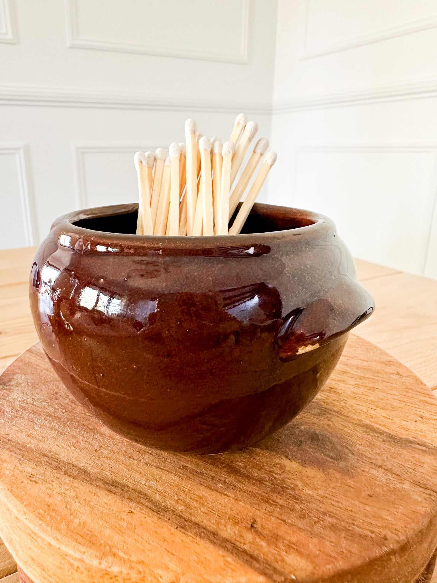 Dark Brown Pottery Match Holder