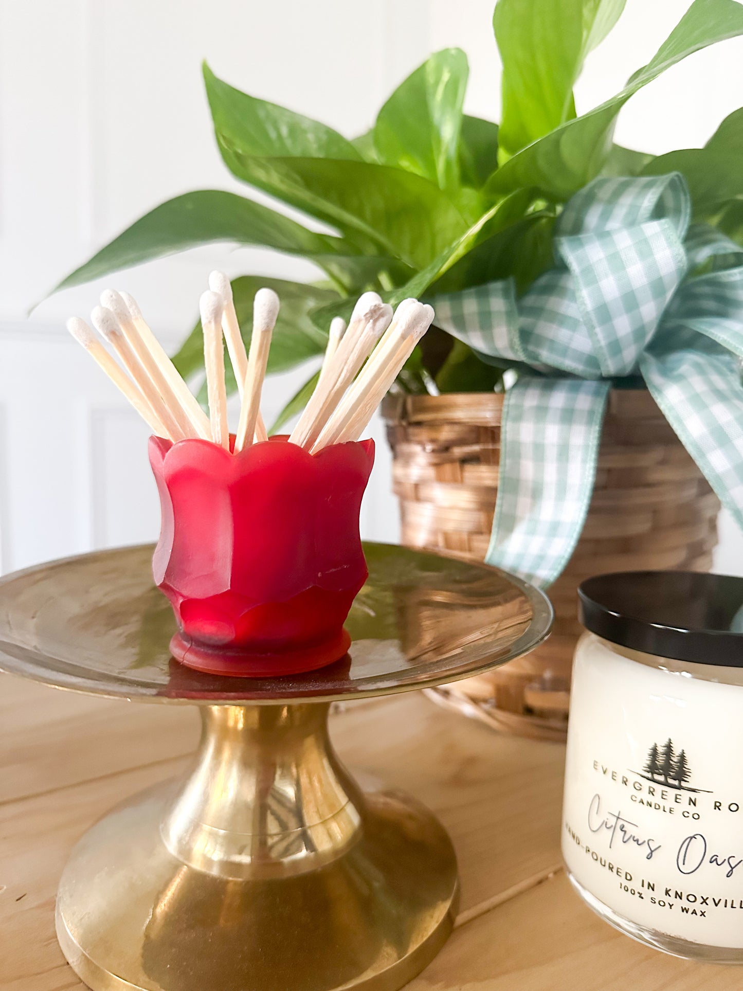 Red Scalloped Match Holder