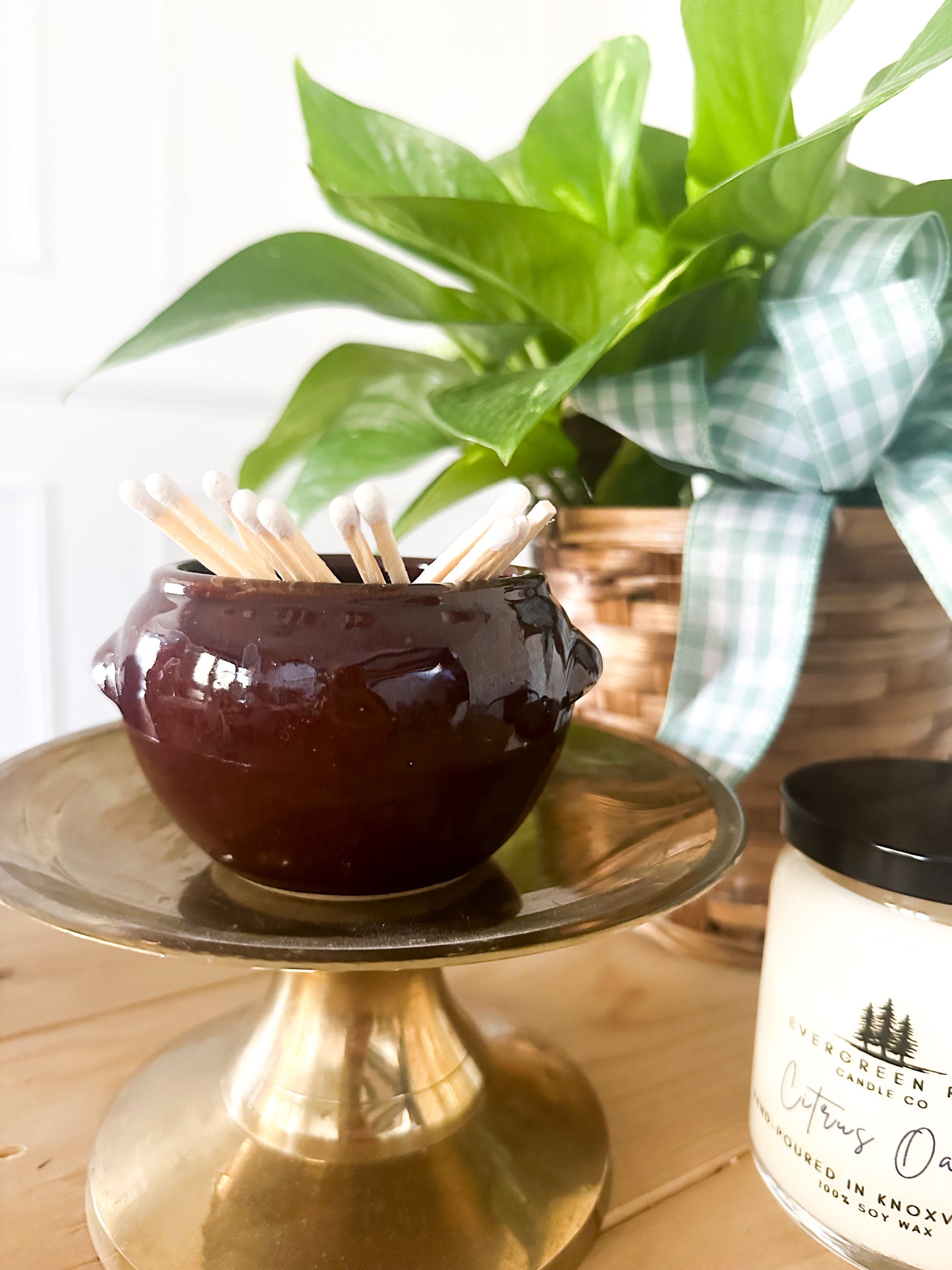 Dark Brown Pottery Match Holder